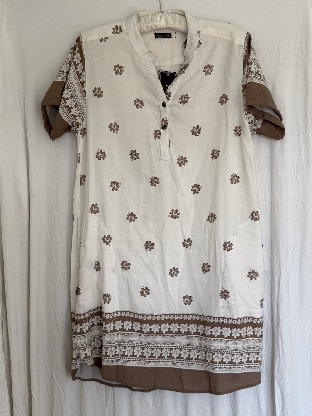 Zara Cream Tunic with Brown Floral Print